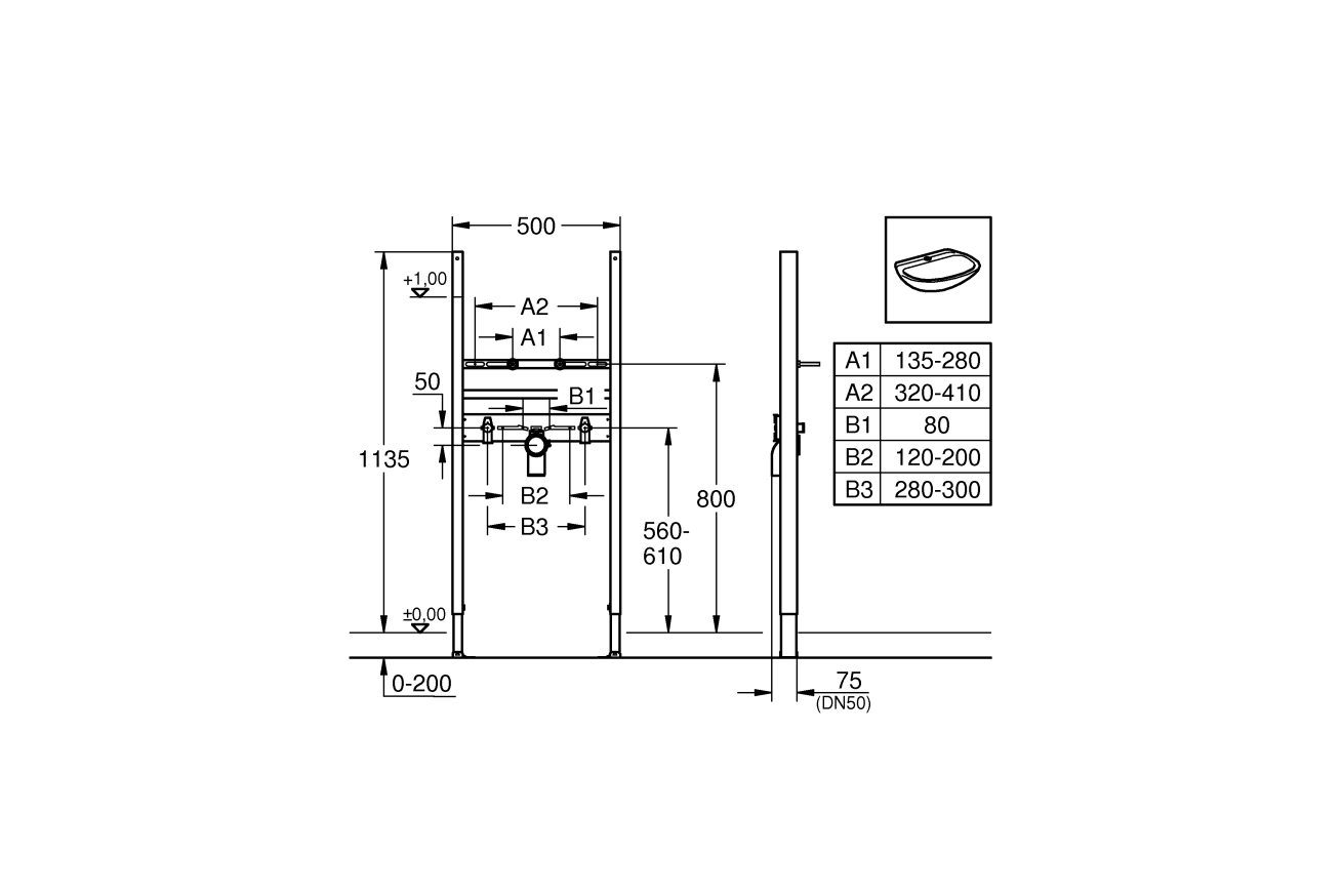 Система инсталляции для раковины GROHE Rapid SL (1,16 м) (38731000)