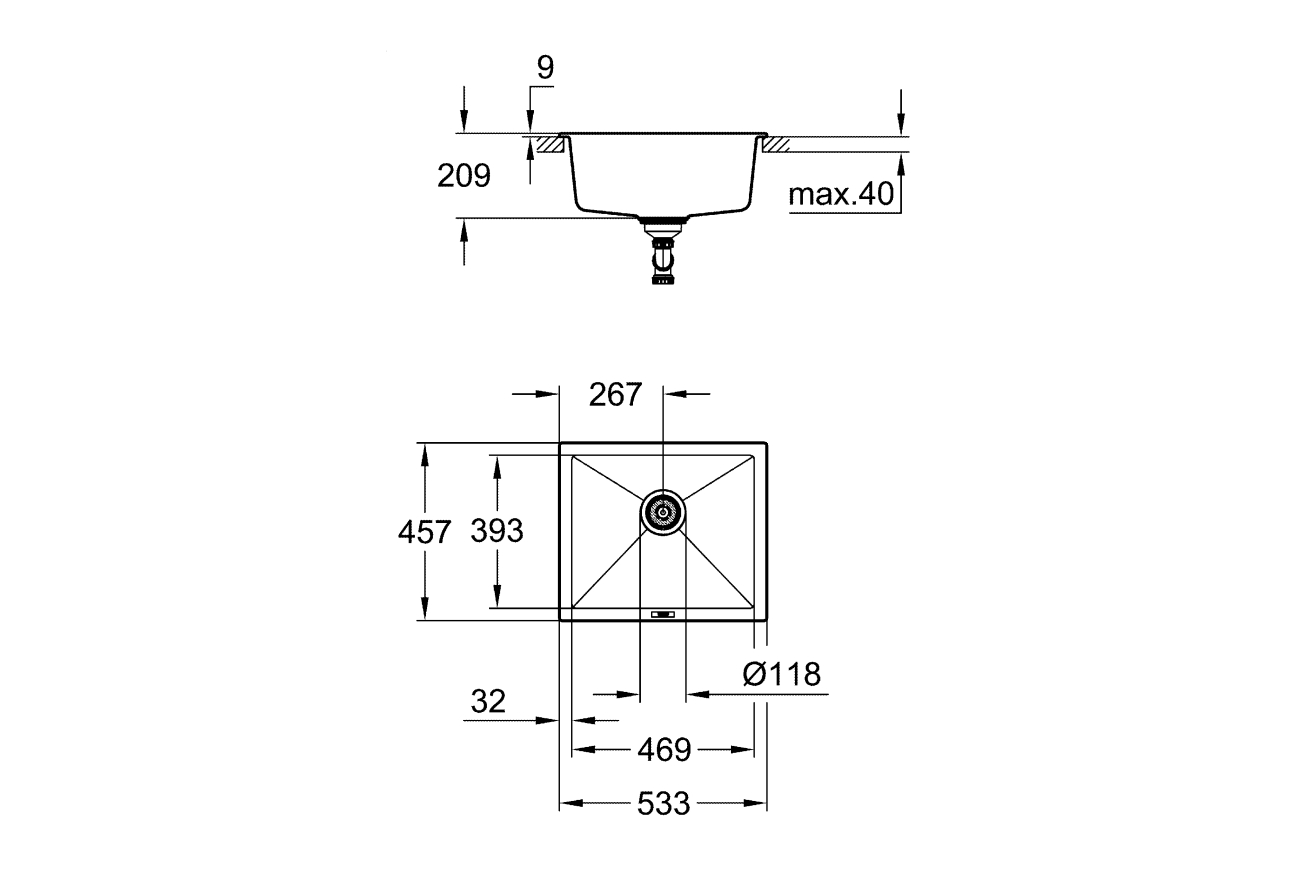 Мойка GROHE K700U с одной чашей, 533 x 457 мм, серый гранит (31654AT0)