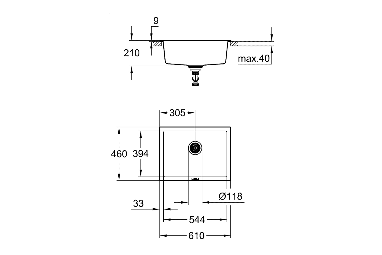 Мойка GROHE K700U с одной чашей, 610 x 460 мм, серый гранит (31655AT0)