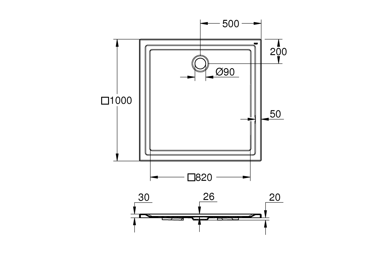 Душевой поддон GROHE 1000x1000, универсальный, белый (39300000)