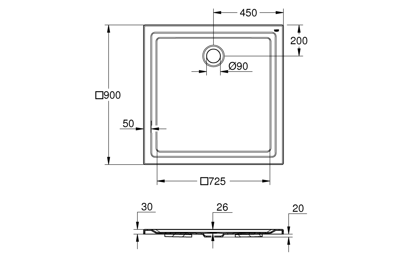 Душевой поддон GROHE 900x900, универсальный, белый (39301000)