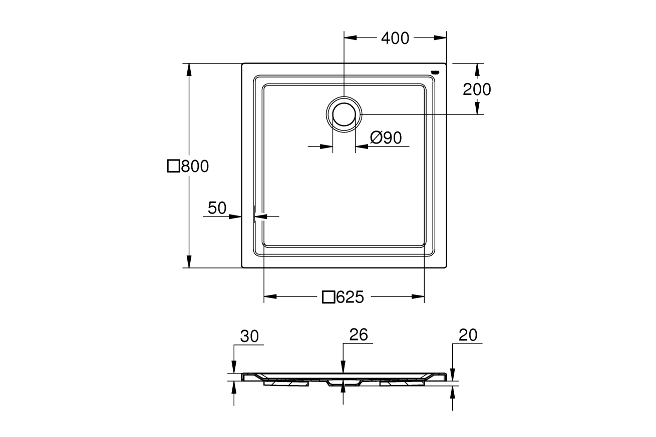 Душевой поддон GROHE 800х800, универсальный, белый (39302000)