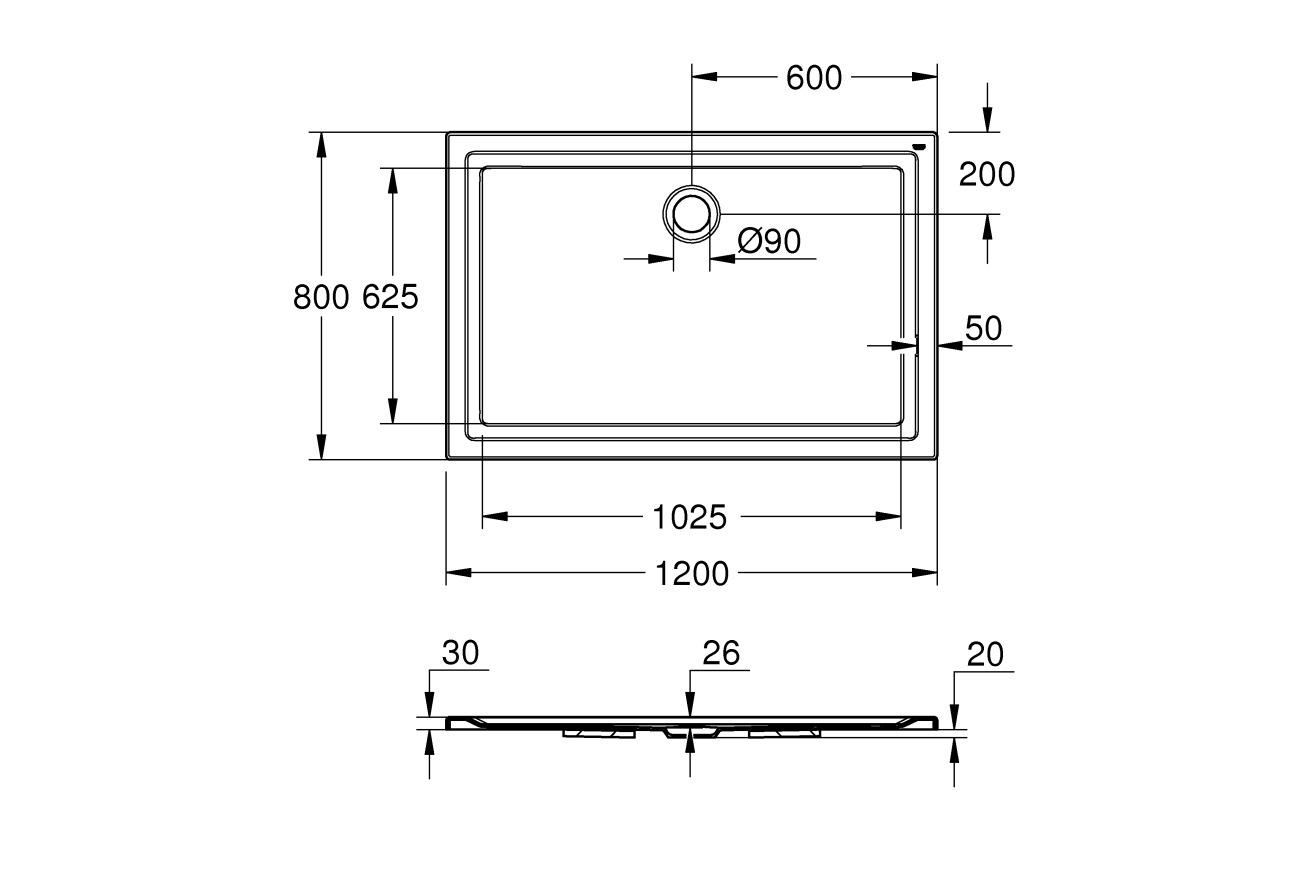 Душевой поддон GROHE 1200x800, универсальный, белый (39305000)