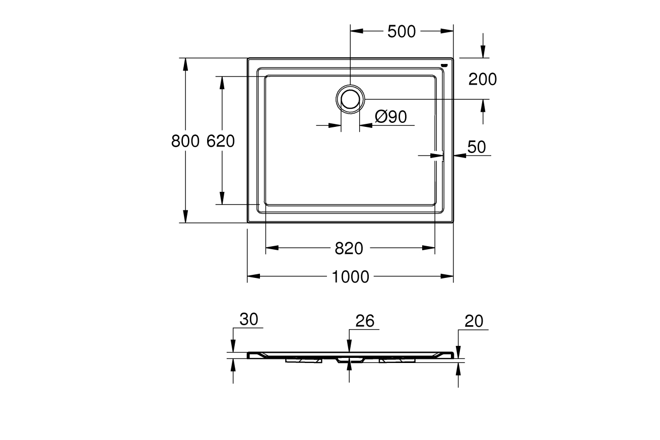 Душевой поддон GROHE 800x1000, универсальный, белый (39306000)