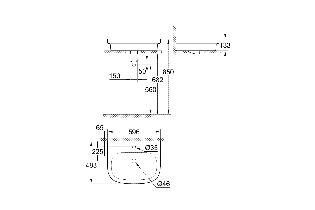 Раковина накладная GROHE Euro Ceramic 60 см, с гигиеническим покрытием, альпин-белый (3933700H)