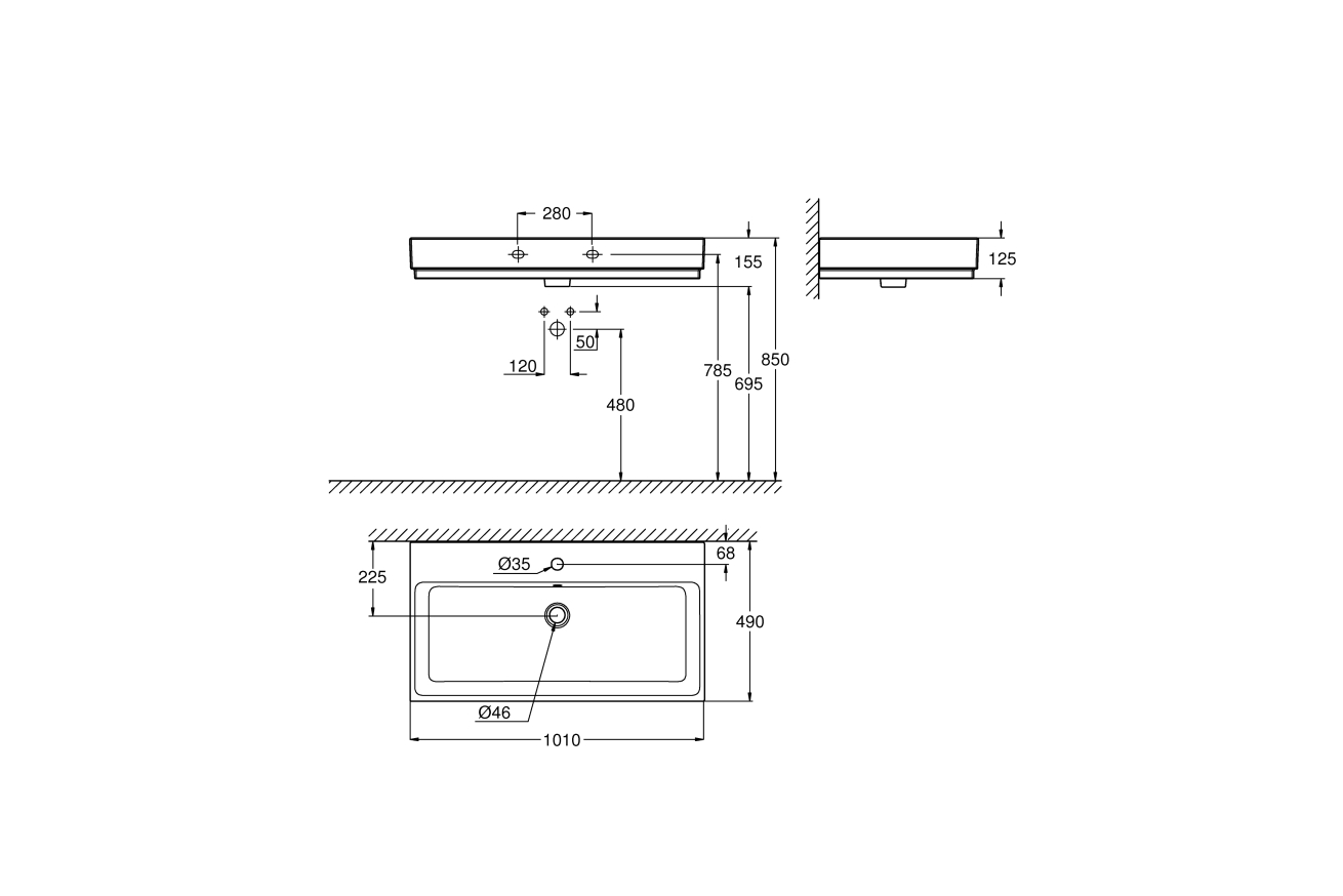 Раковина GROHE Cube Ceramic, подвесная 100 см, альпин-белый (3938600H)
