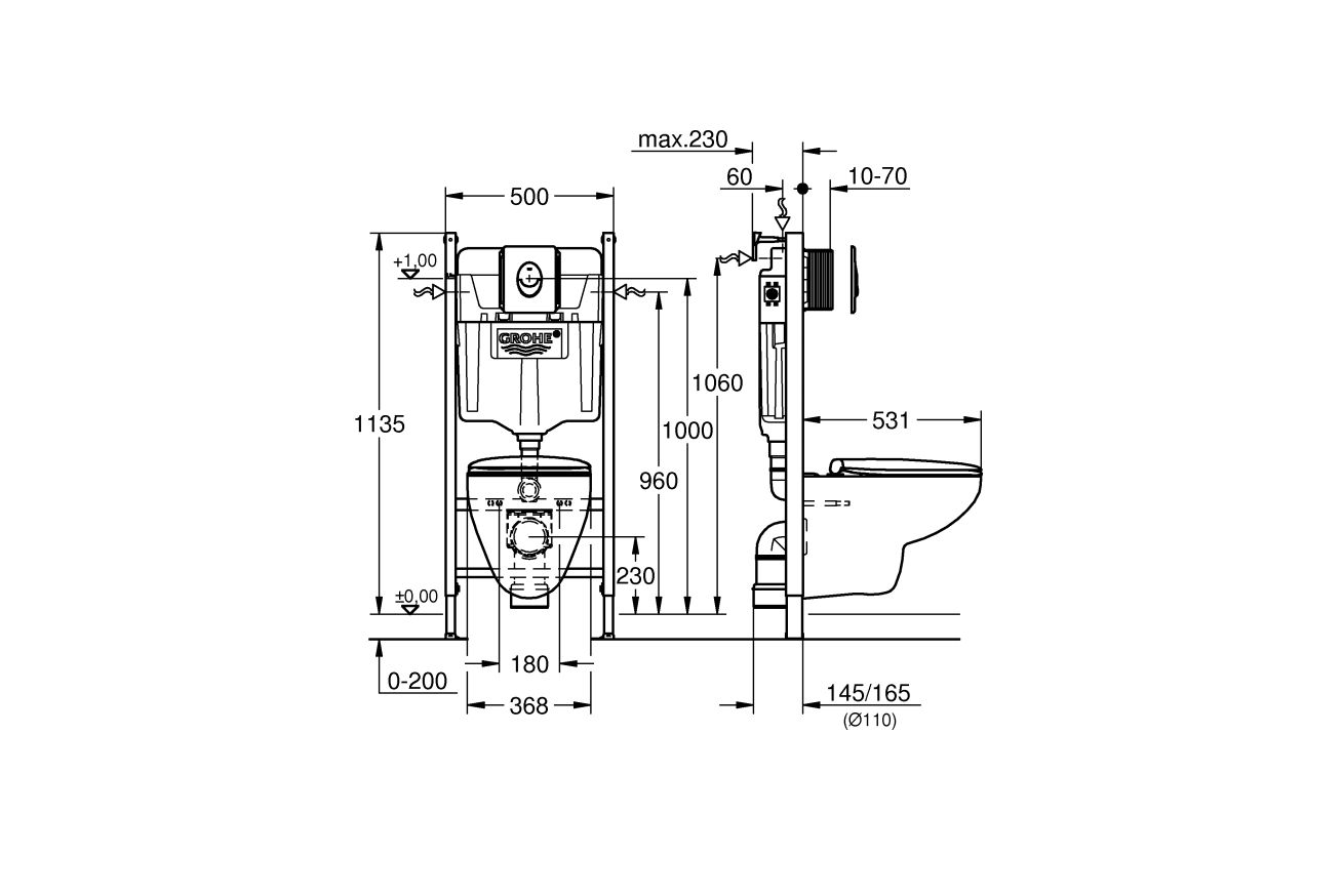 Готовый набор для туалета GROHE Bau Ceramic, инсталляция для подвесного унитаза GROHE Solido 5 в 1 (39419000)