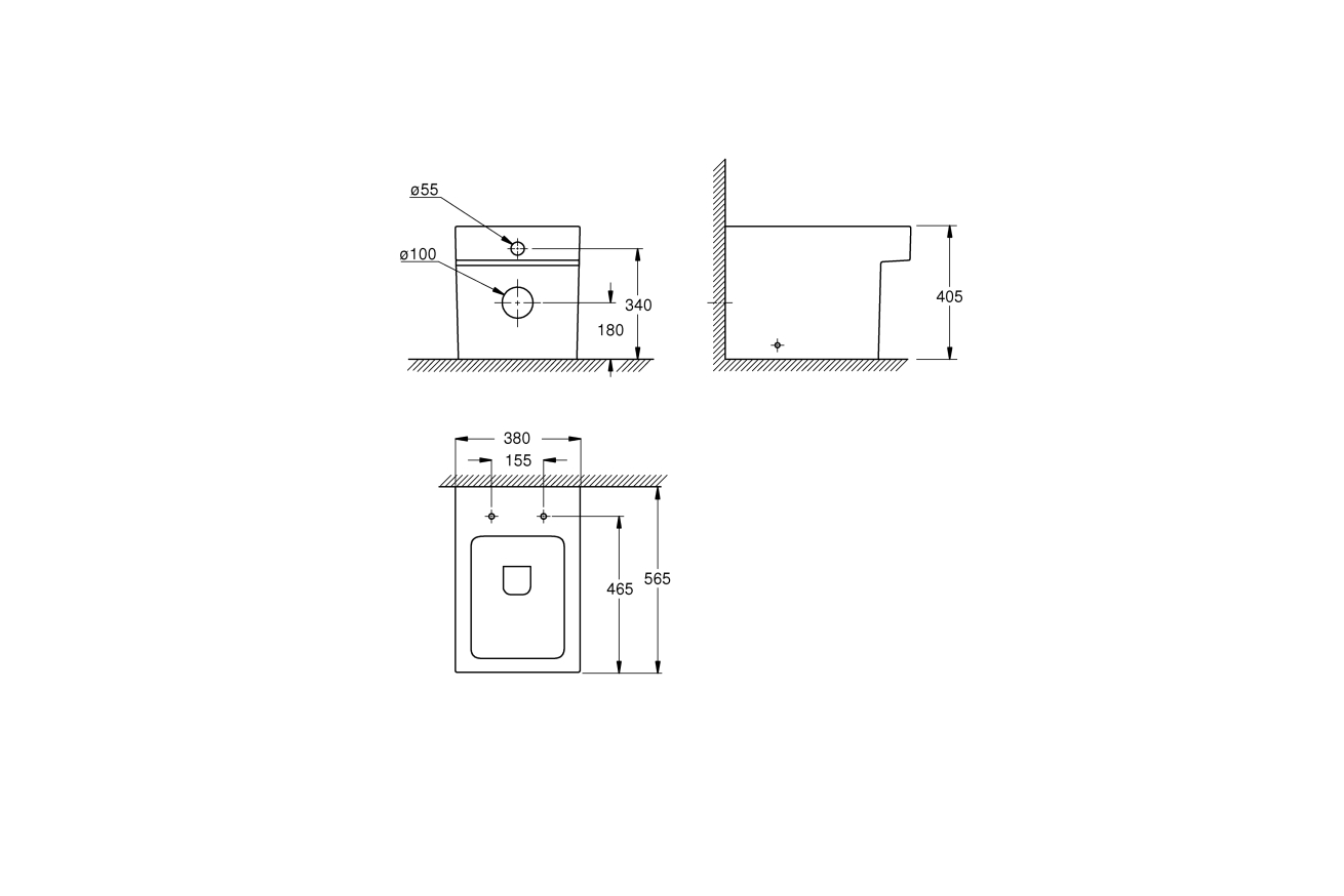 Унитаз GROHE Cube Ceramic напольный приставной, с покрытием PureGuard, альпин-белый (3948500H)