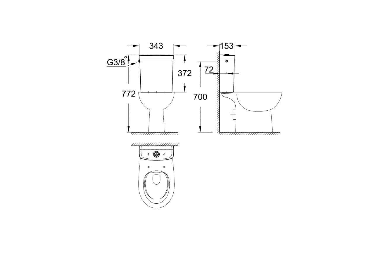 Смывной бачок для унитаза GROHE Bau Ceramic, наполнение сбоку, альпин-белый (39494000)