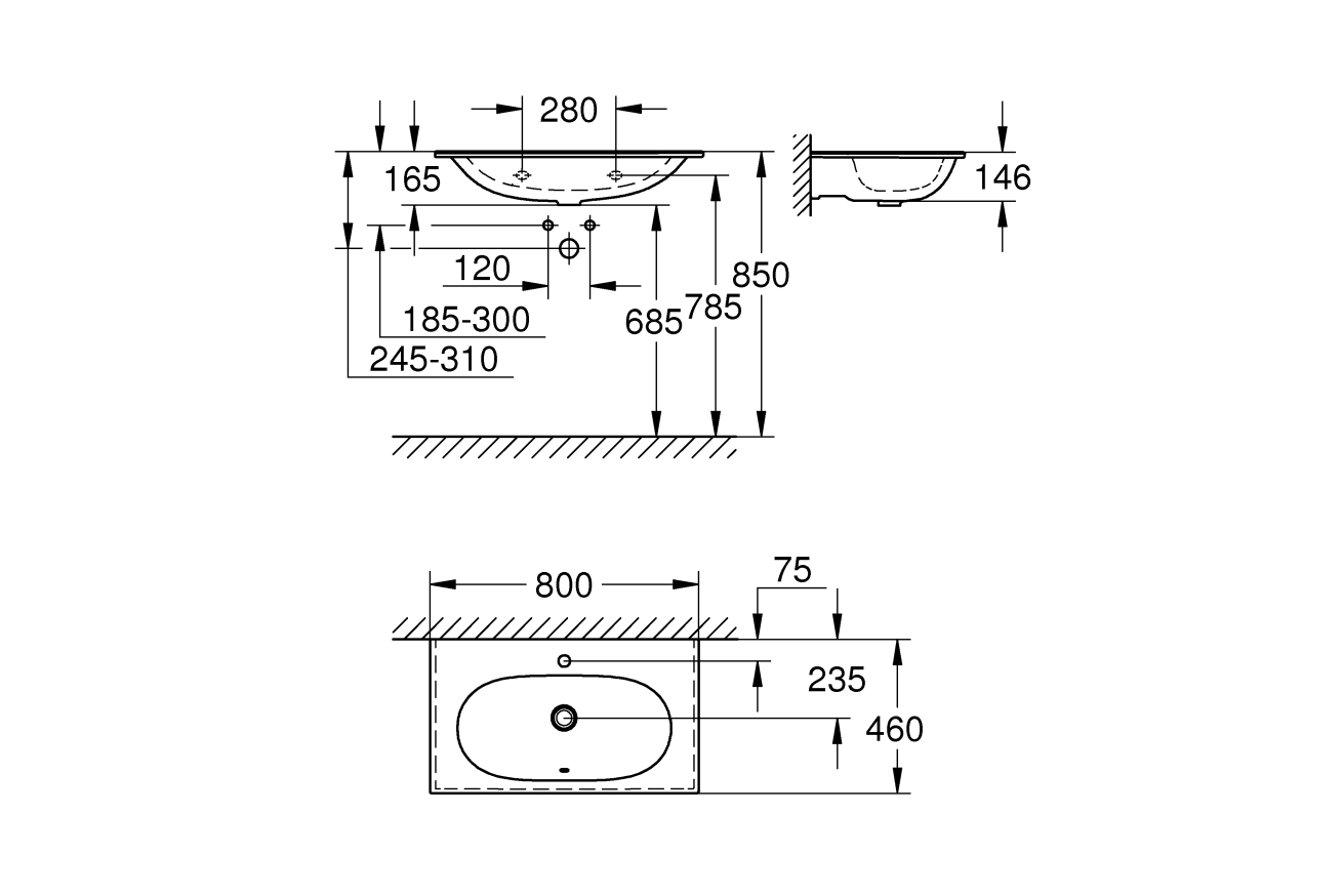 Раковина накладная, GROHE Essence Ceramic, 80 см, альпин-белый, (3956700H)