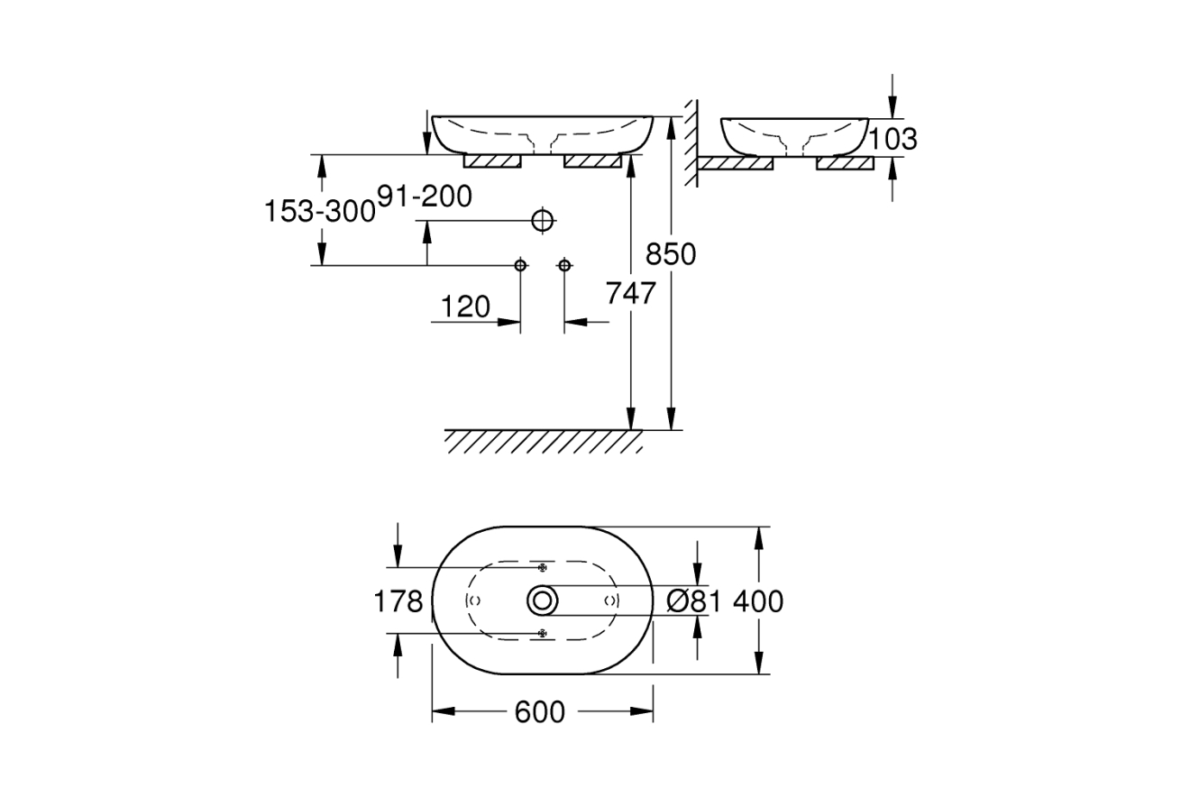 Раковина свободностоящая, GROHE Essence Ceramic, 60 см, альпин-белый, (3960800H)