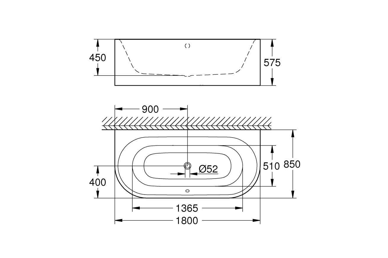 Ванна GROHE Essence, 180 x 85 х 57,5, альпин-белый (39622000)