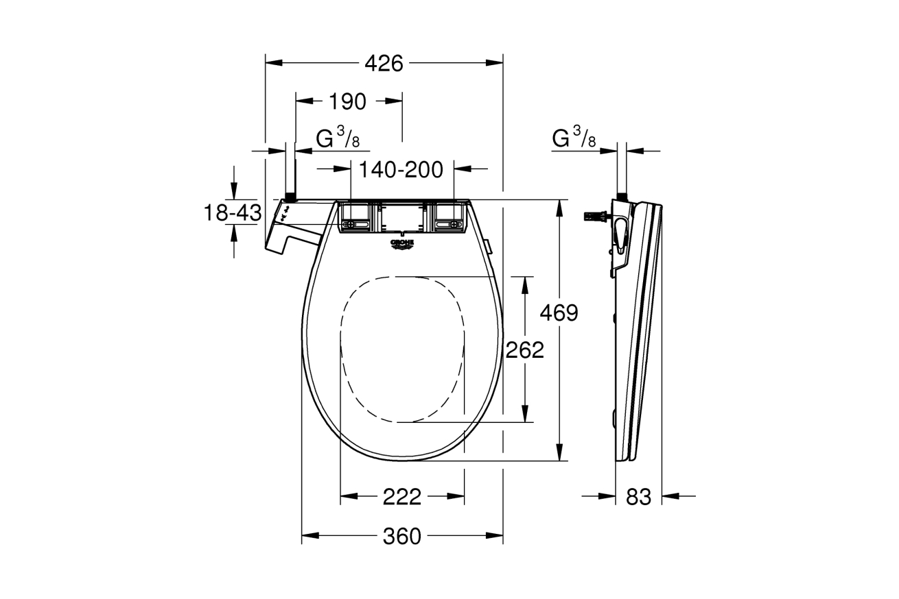 Сиденье-биде для унитаза GROHE Bau Ceramic, ручное управление, альпин-белый (39648SH0)