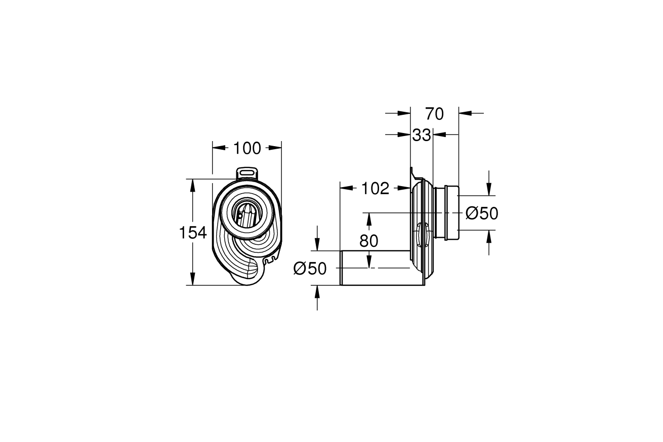 Сифон для писсуара GROHE Bau Ceramic горизонтальный, хром (39732000)