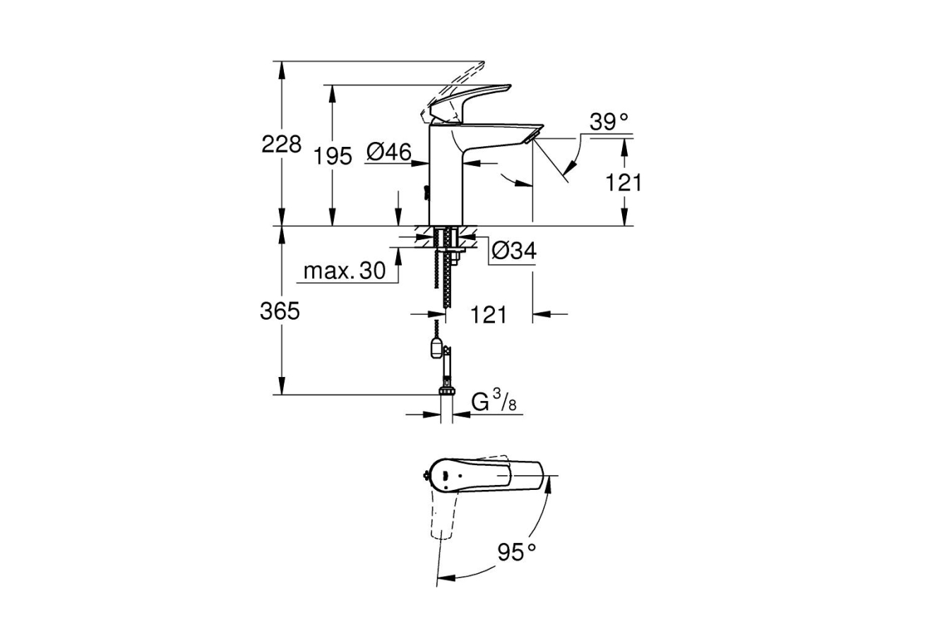 Смеситель для раковины GROHE Eurosmart, M-size, хром (2339430E)