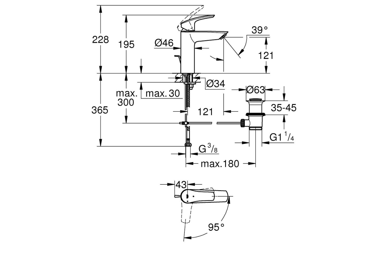 Смеситель для раковины GROHE Eurosmart, M-size, хром (2339330E)