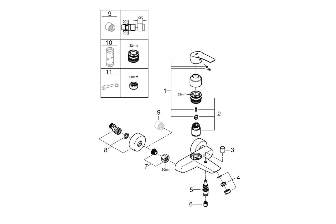 Смеситель для ванны GROHE Eurosmart, хром (33300003)