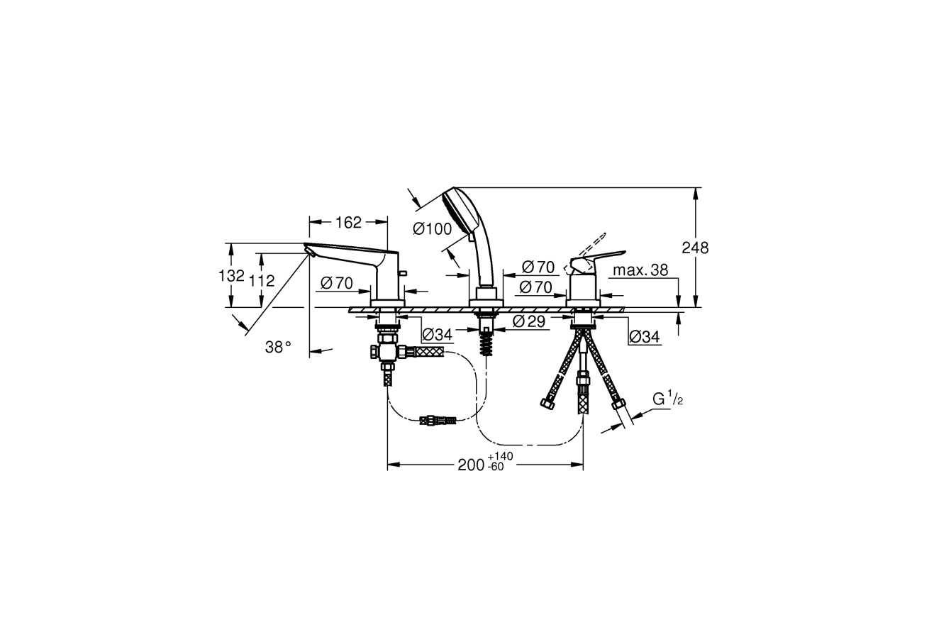 Смеситель для ванны GROHE BauEdge, хром (2511710A)