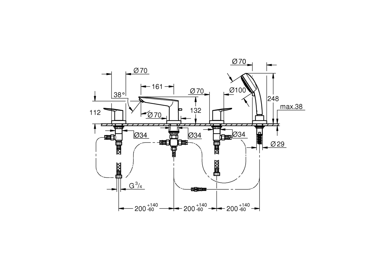 Смеситель для ванны GROHE BauEdge, хром (2512010A)