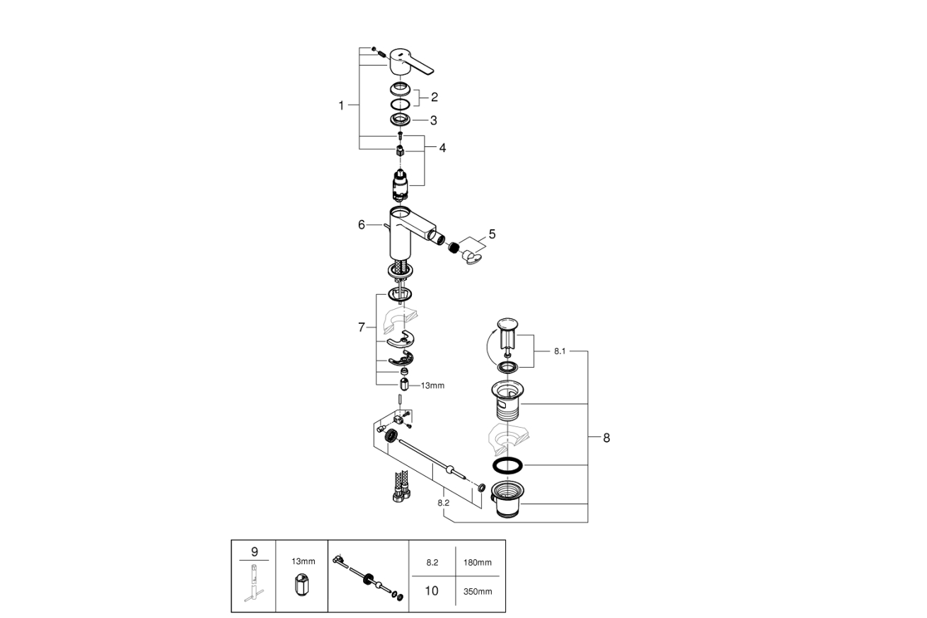 Смеситель для биде GROHE Lineare с донным клапаном, S-size, хром (33848001)
