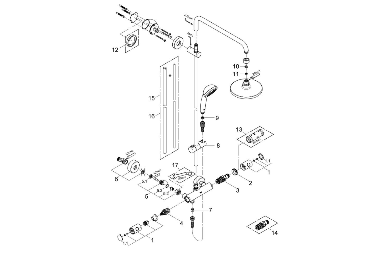 Душевая система GROHE Vitalio System 180 с термостатом для душа, хром (27298000)