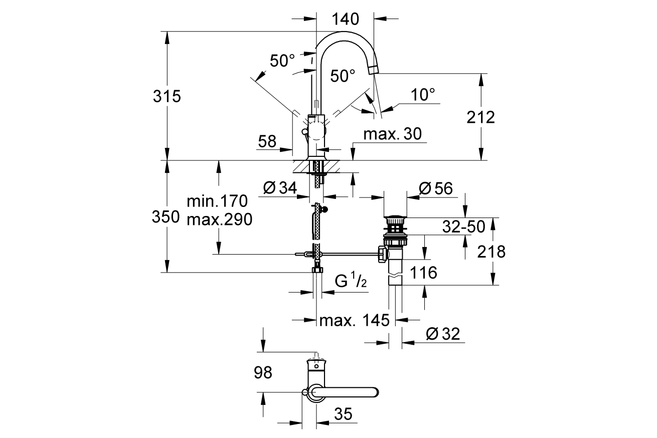 Готовый комплект для ванной комнаты GROHE BauClassic (NB0024)