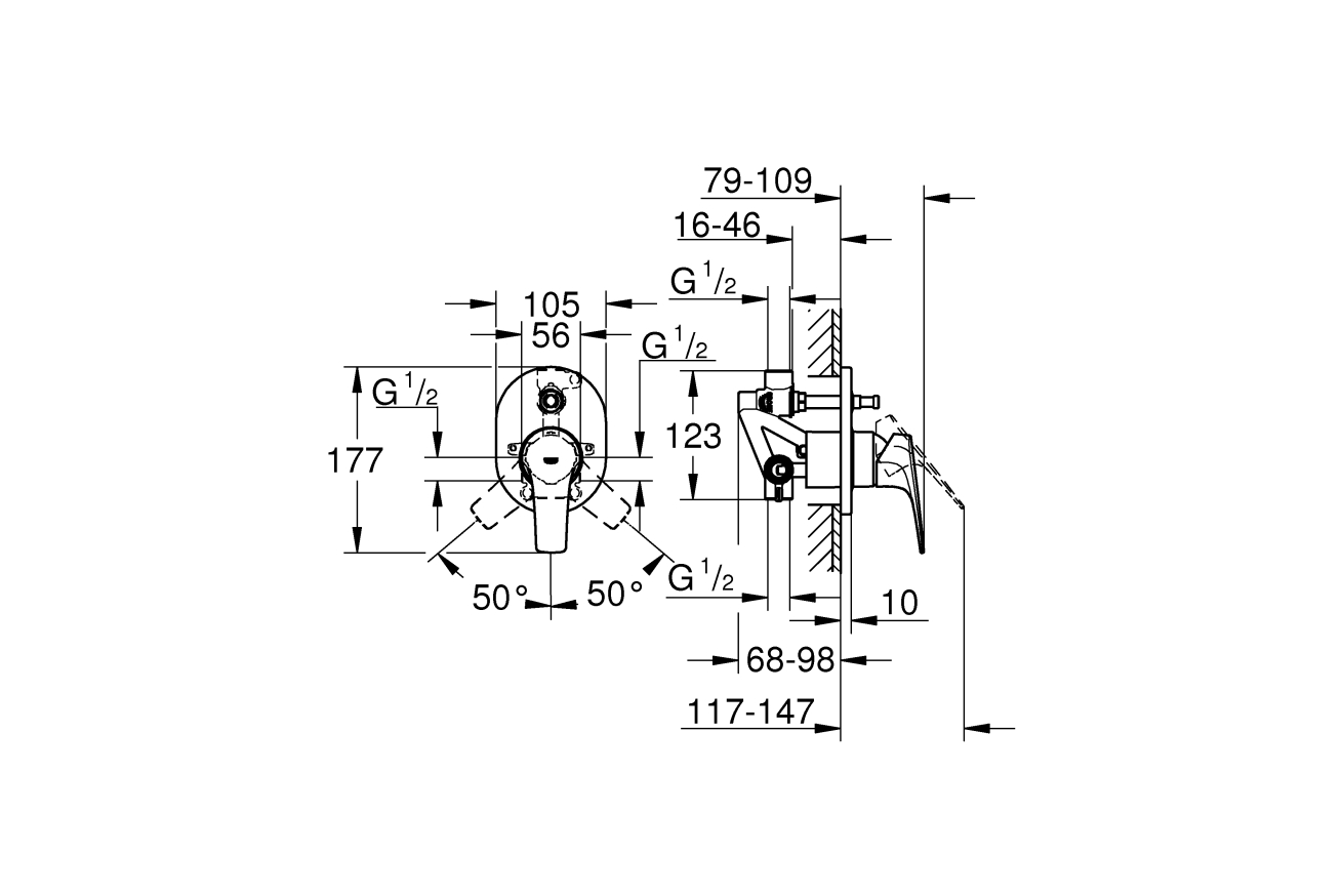 Смеситель для ванны GROHE BauFlow в комплекте с монтажной , хром (29045000)