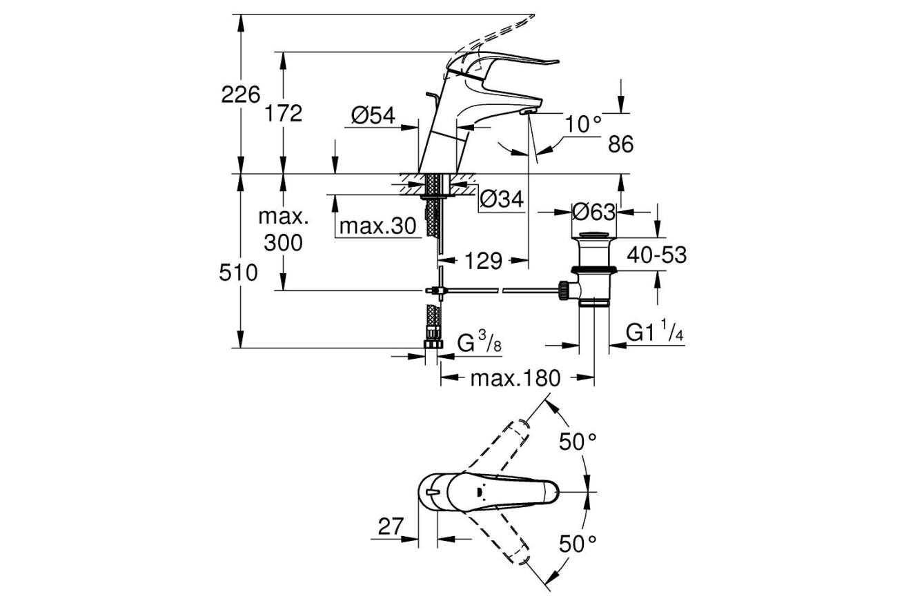 Смеситель для раковины GROHE Euroeco Special с донным клапаном, хром (32766000)