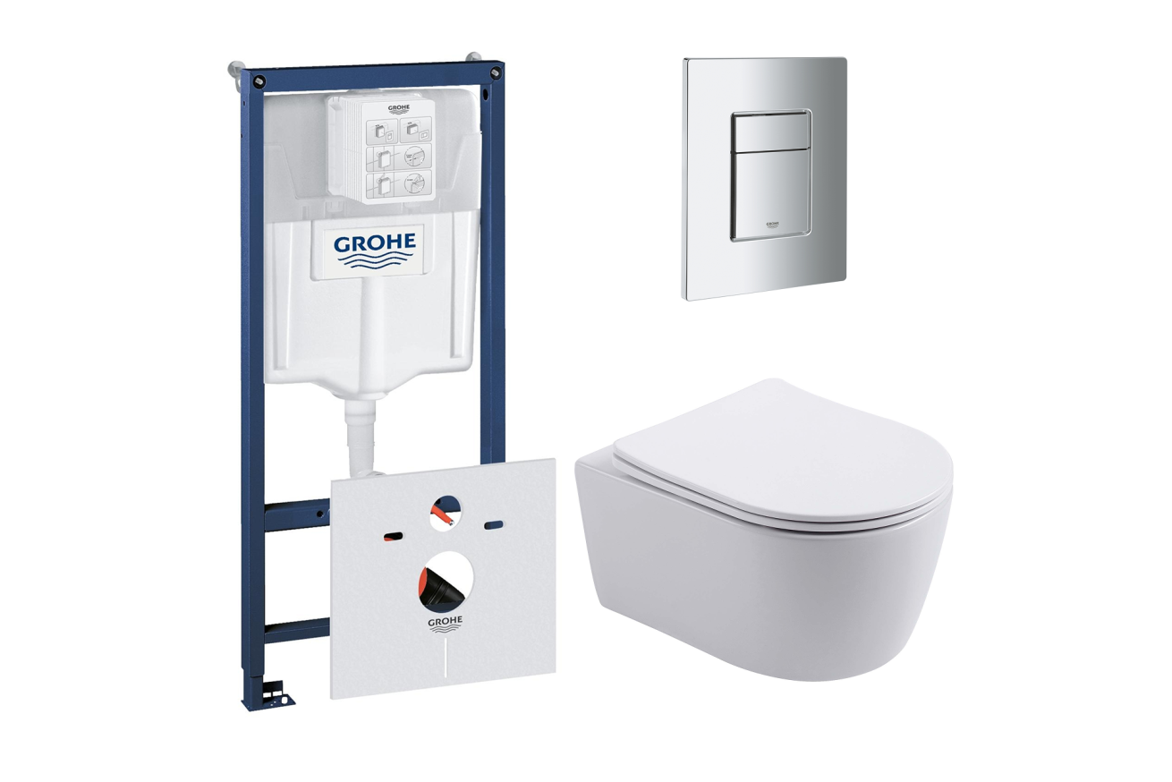 Комплект инсталляции GROHE 38775001 с унитазом Aquatek ЕВРОПА New и сиденьем с микролифтом (NW0187)