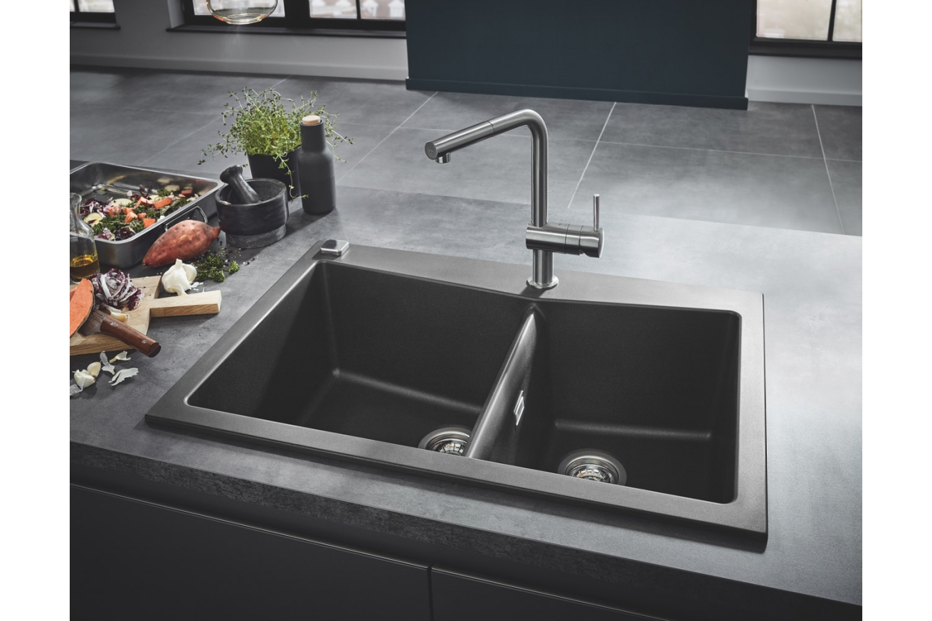 Мойка GROHE K700 с двумя чашами, 838 x 559 мм, серый гранит (31657AT0)