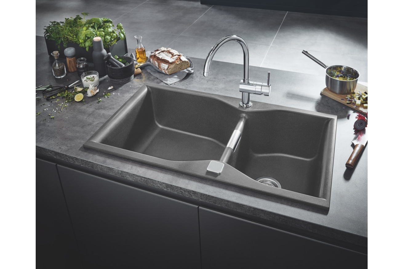 Мойка GROHE K700 с двумя чашами, 900 x 500 мм, серый гранит (31658AT0)