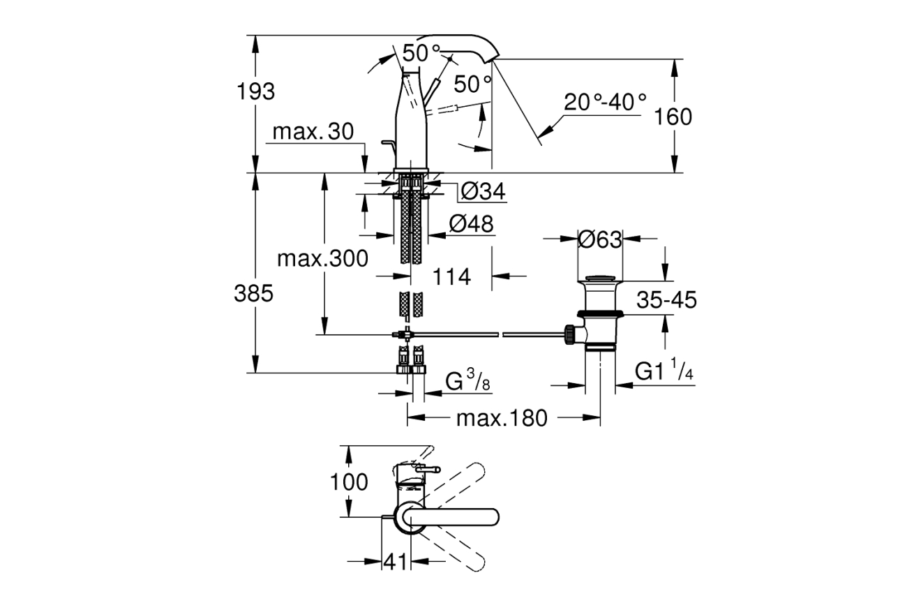 Смеситель для раковины GROHE Essence с донным клапаном, M-size, хром (24173001)