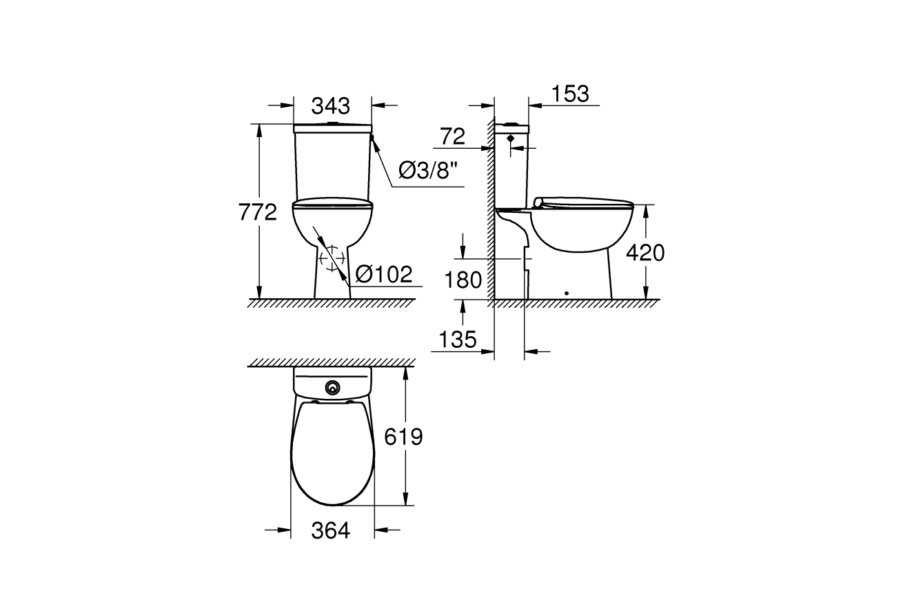 Готовый комплект напольного унитаза GROHE Bau Ceramic, альпин-белый (39496000)