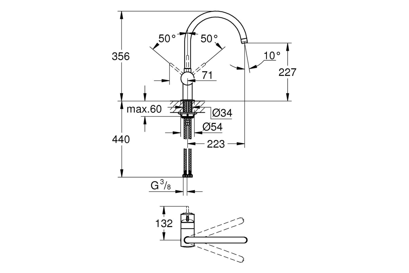 Смеситель для кухни GROHE Flair, хром (32452000)