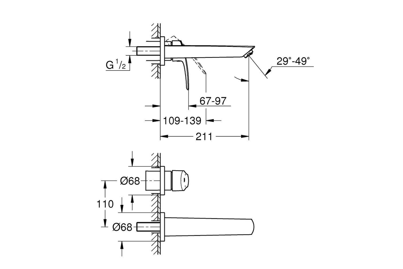 Внешняя часть смесителя для раковины GROHE Eurosmart на 2 отверстия, M-Size, хром (29338003)
