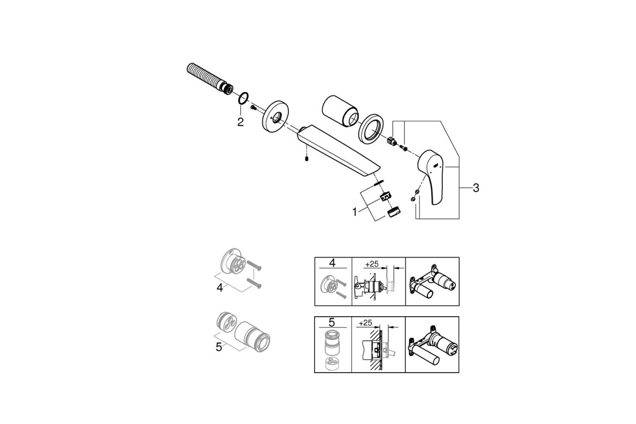 Внешняя часть смесителя для раковины GROHE Eurosmart на 2 отверстия, M-Size, хром (29338003)