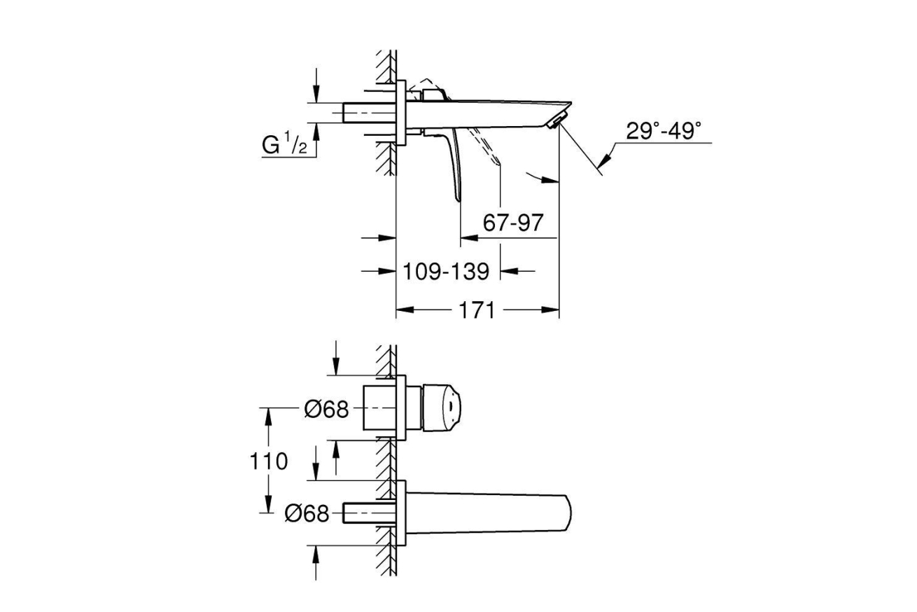 Внешняя часть смесителя для раковины GROHE Eurosmart на 2 отверстия, S-Size, хром (29337003)