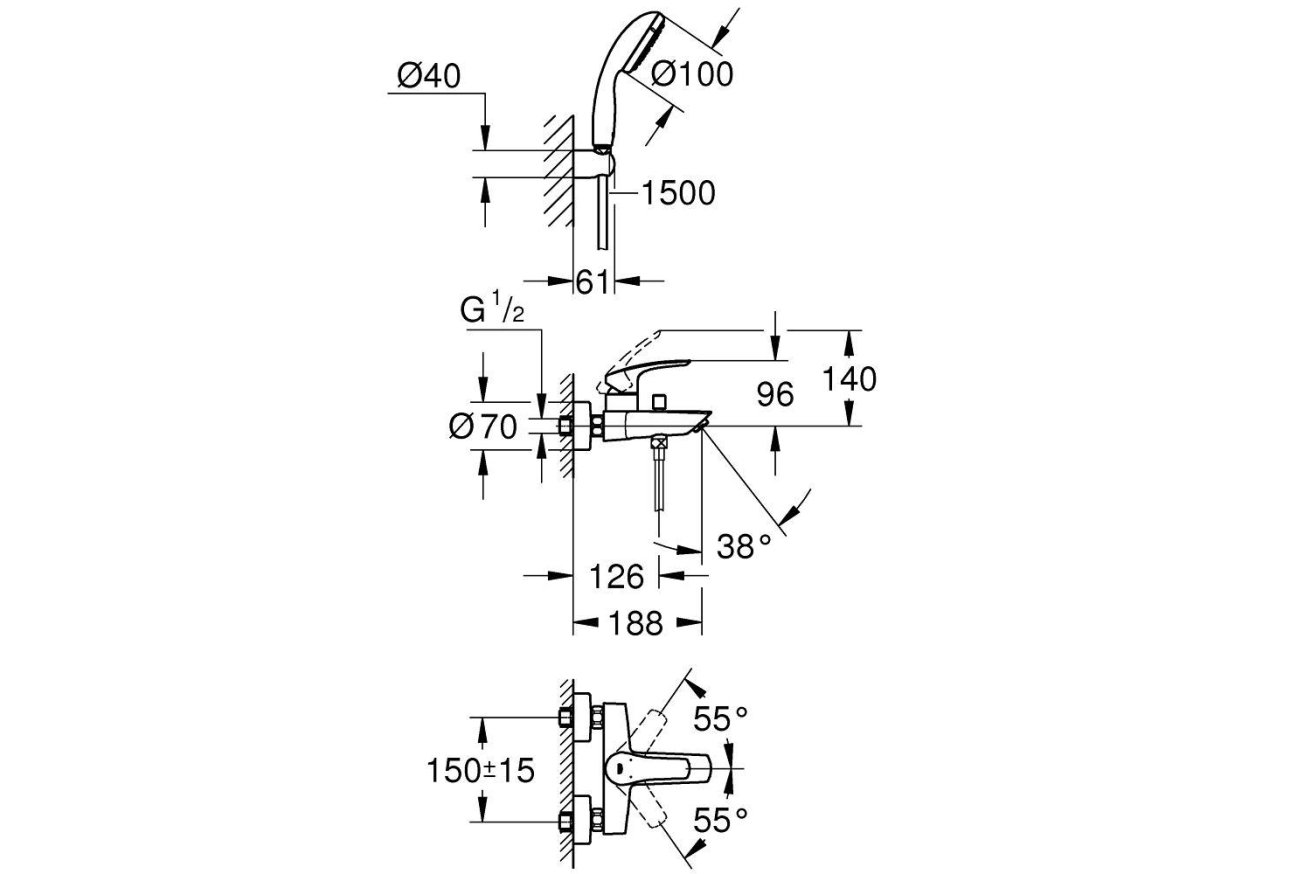Смеситель для ванны GROHE Eurosmart, хром (33302003)