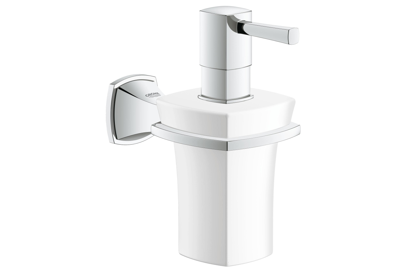 Дозатор жидкого мыла GROHE Grandera керамический, с держателем, хром (40627000)