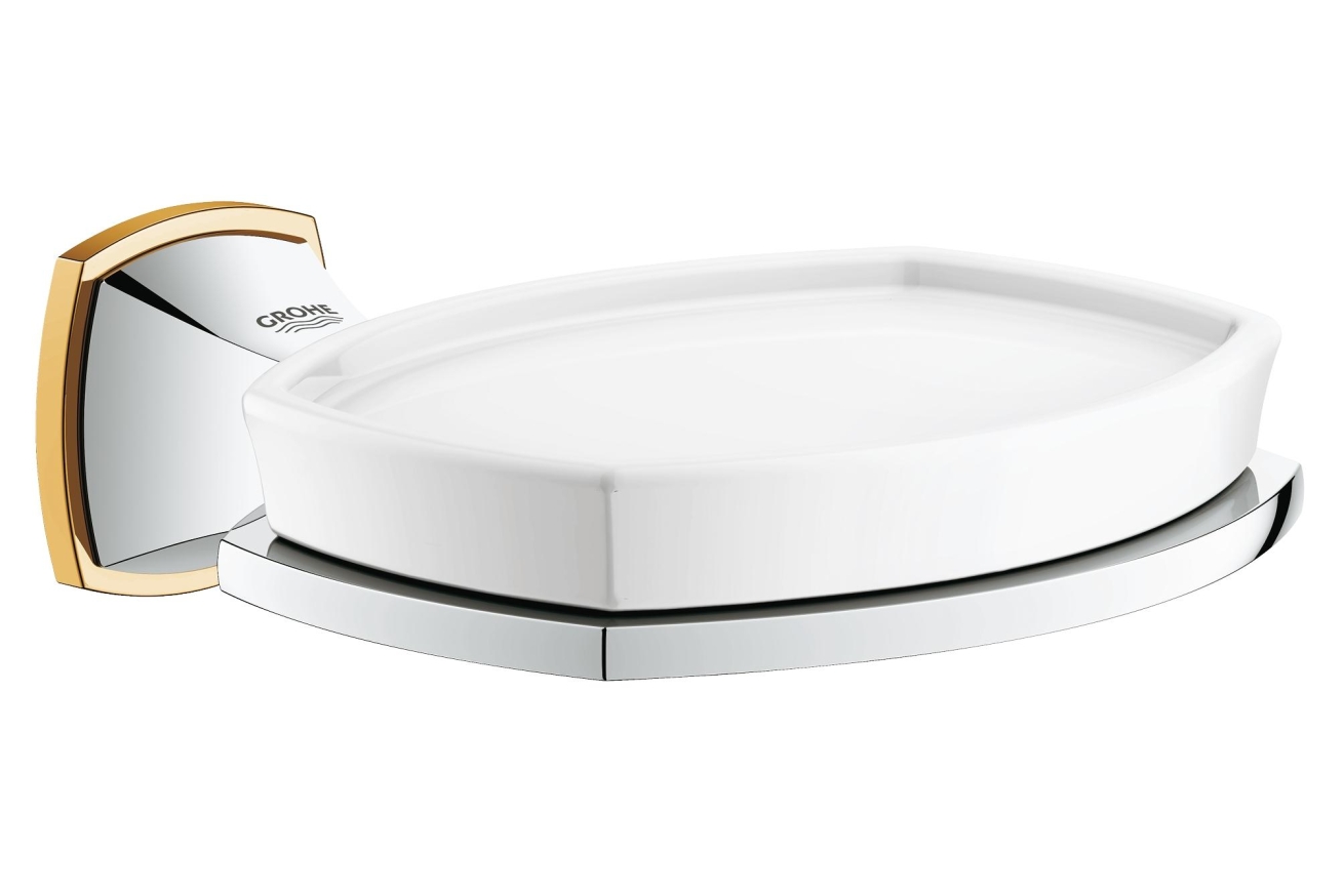 Мыльница керамическая GROHE Grandera с держателем, хром/золото (40628IG0)