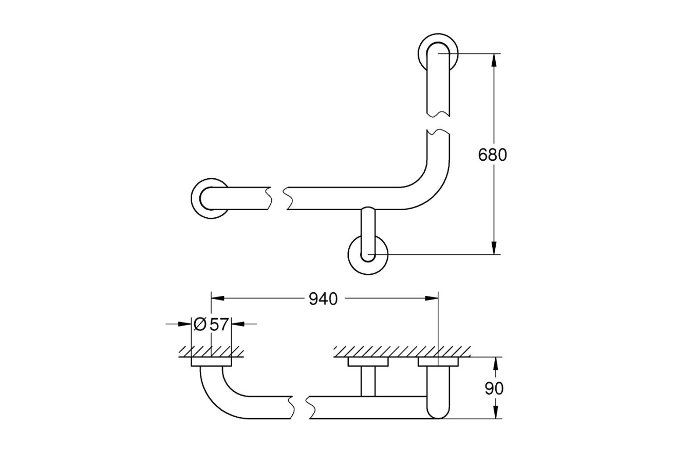 Поручень для ванны угловой GROHE Essentials 940x600 мм, хром (40797001)