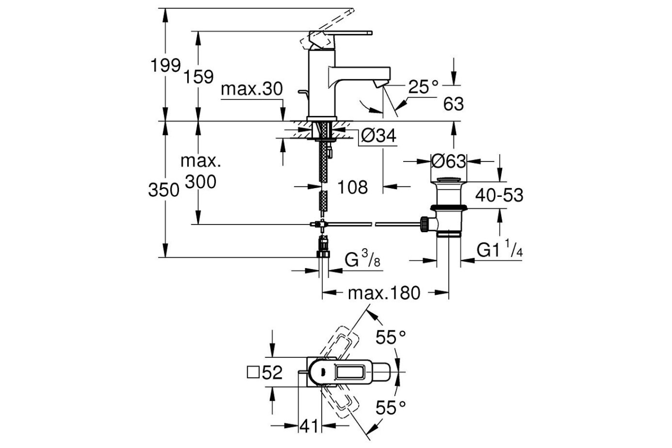 Смеситель для раковины GROHE Quadra, черный (32631KS0)