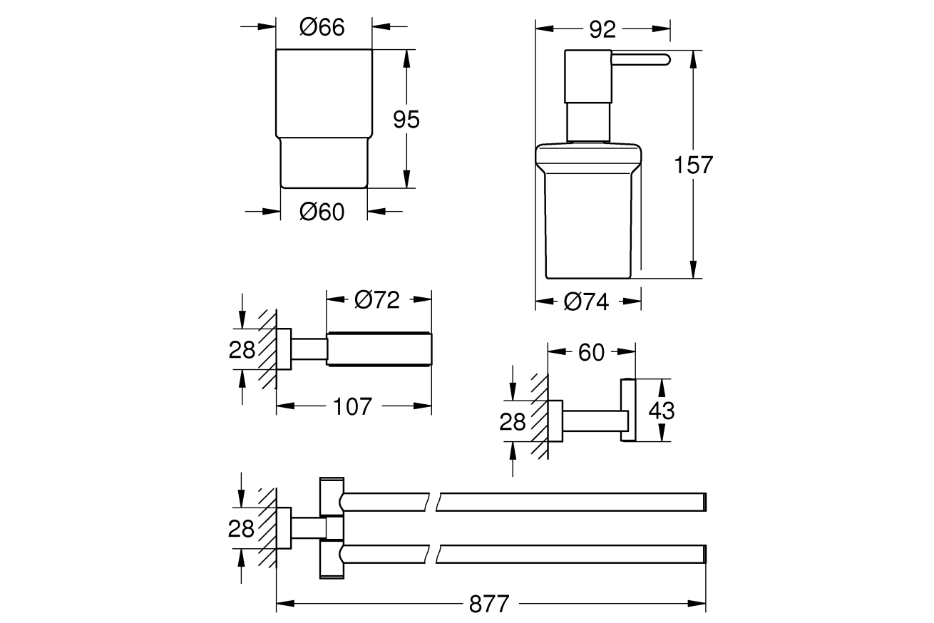 Набор аксессуаров GROHE Essentials Cube 4 в 1, хром (40847001)