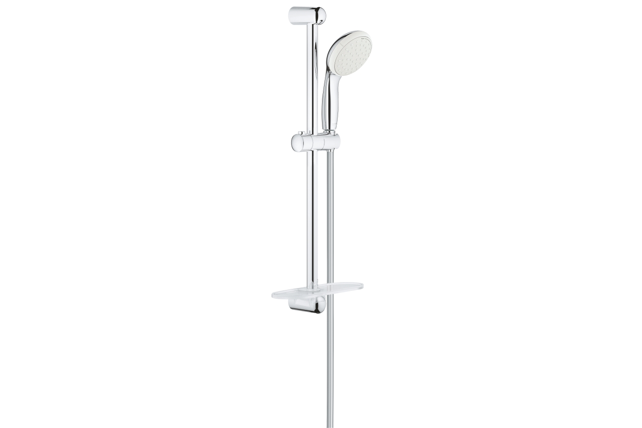 Душевой гарнитур GROHE Tempesta 100 с мыльницей, 2 режима струи, душевая штанга 600 мм, 5,7 л/мин, хром/белый (27926001)