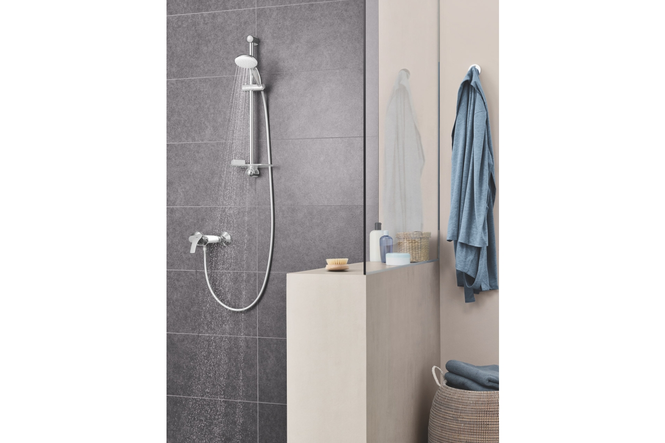 Душевой гарнитур GROHE Tempesta 100 с мыльницей, 2 режима струи, душевая штанга 600 мм, 5,7 л/мин, хром/белый (27926001)