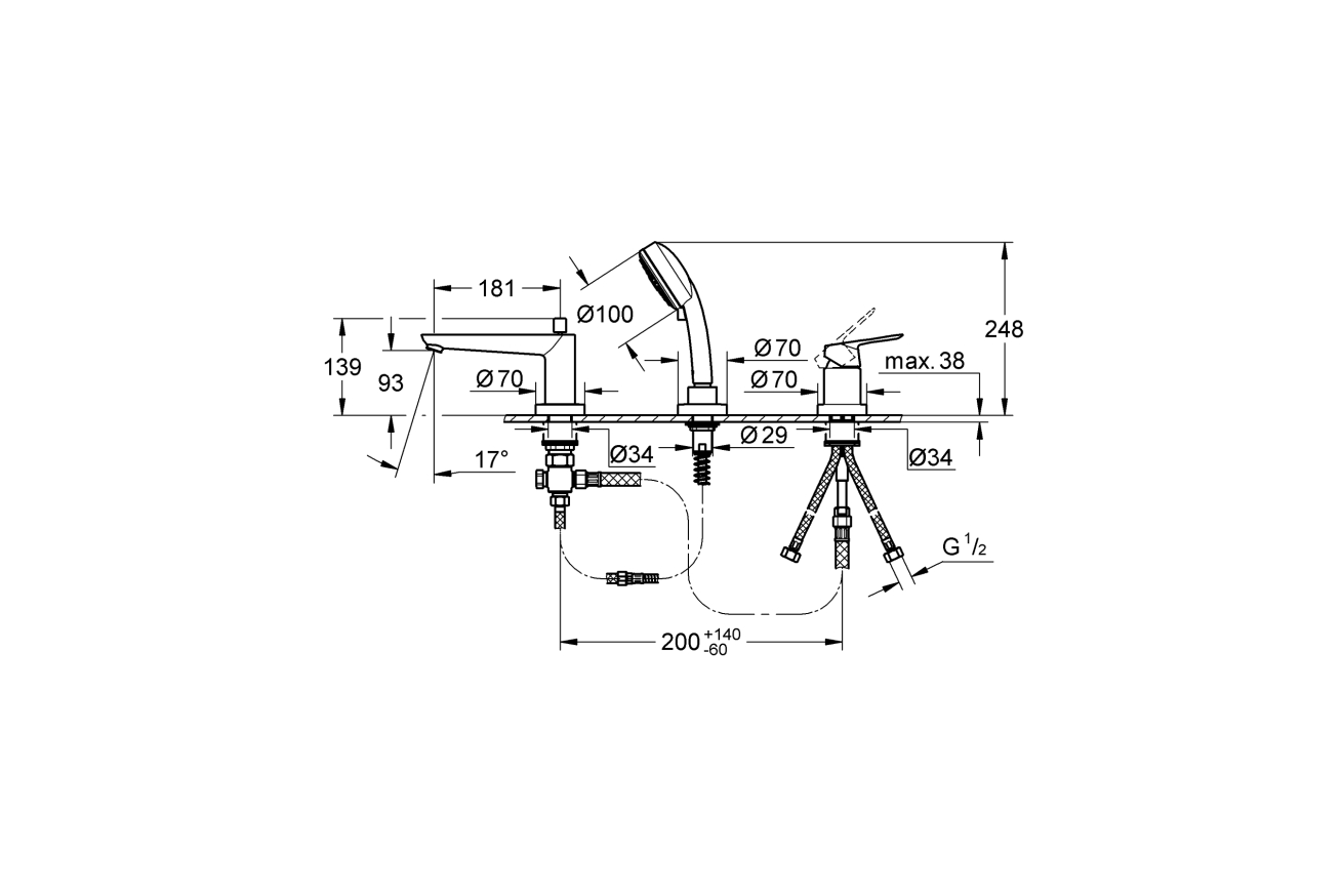 Смеситель для ванны GROHE BauEdge, хром (2511700A)
