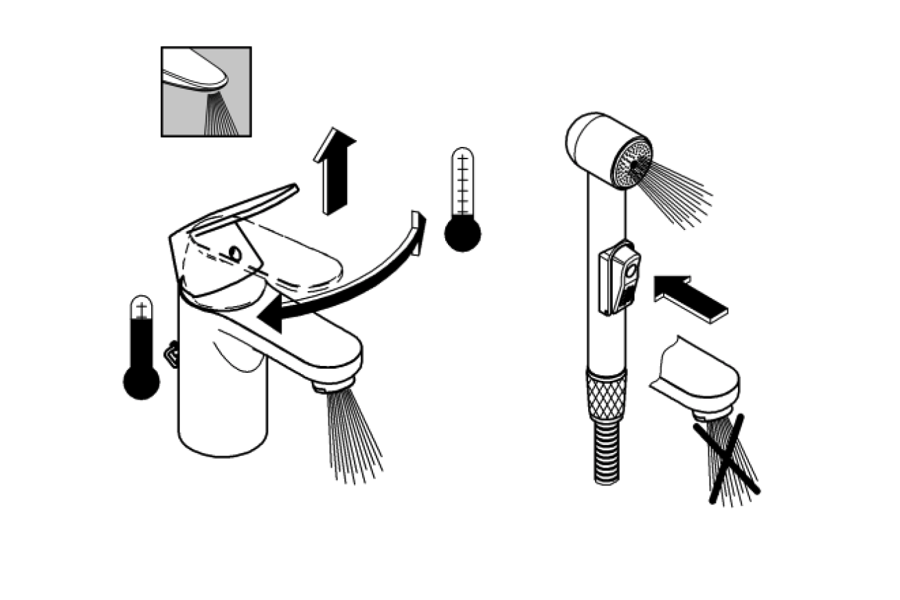 Смеситель для раковины GROHE BauEdge с цепочкой и гигиеническим душем, S-Size, хром (23757000)