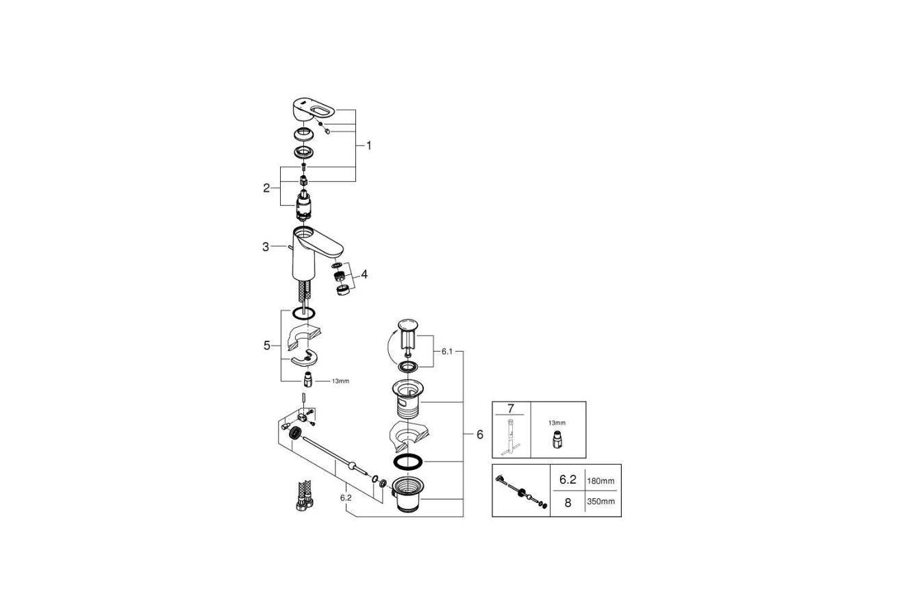 Смеситель для раковины GROHE BauLoop с донным клапаном, хром (23335000)