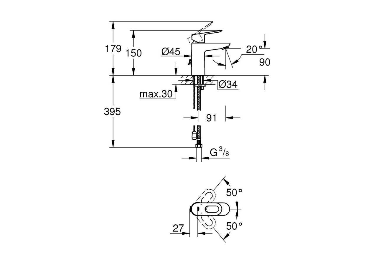 Смеситель для раковины GROHE BauLoop, хром (23336000)