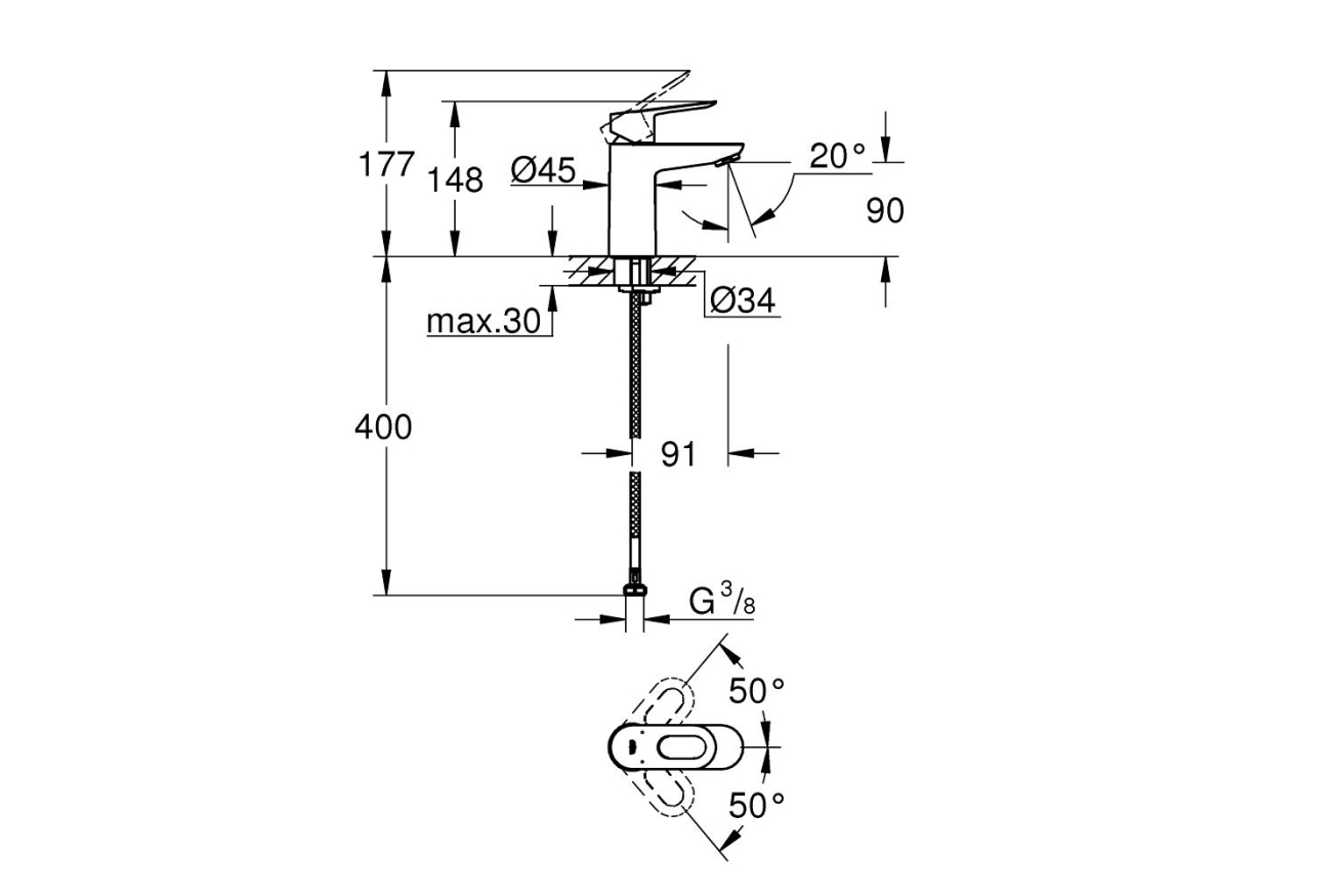 Смеситель для раковины GROHE BauLoop, S-size, хром (23337000)